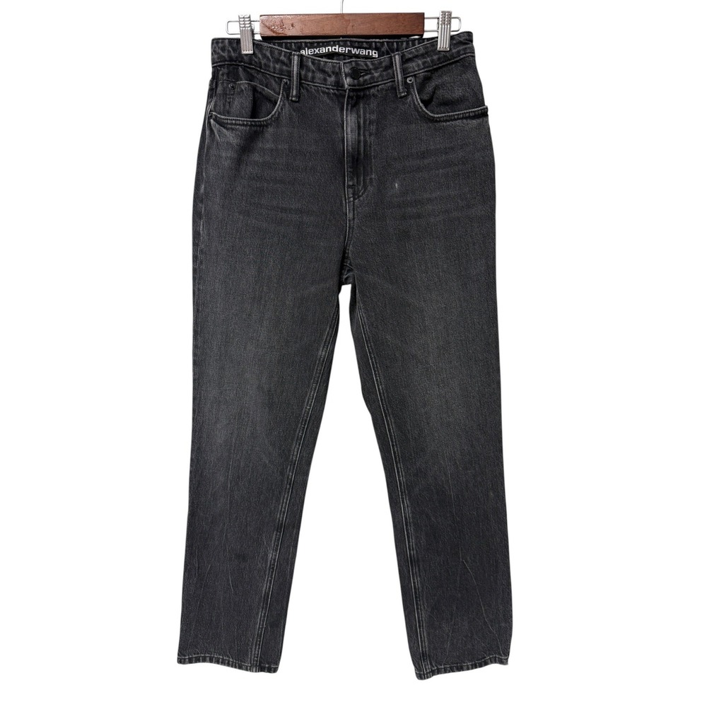Alexander Wang Cult Straight Leg Jeans Women 28 Black High Rise Washed Denim USA